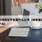 哈希游戏娱乐平台是什么公司（哈希是国外的什么平台）